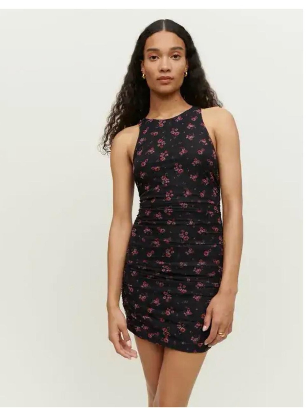 Reformation Black Mini Dress with Pink Floral Print
